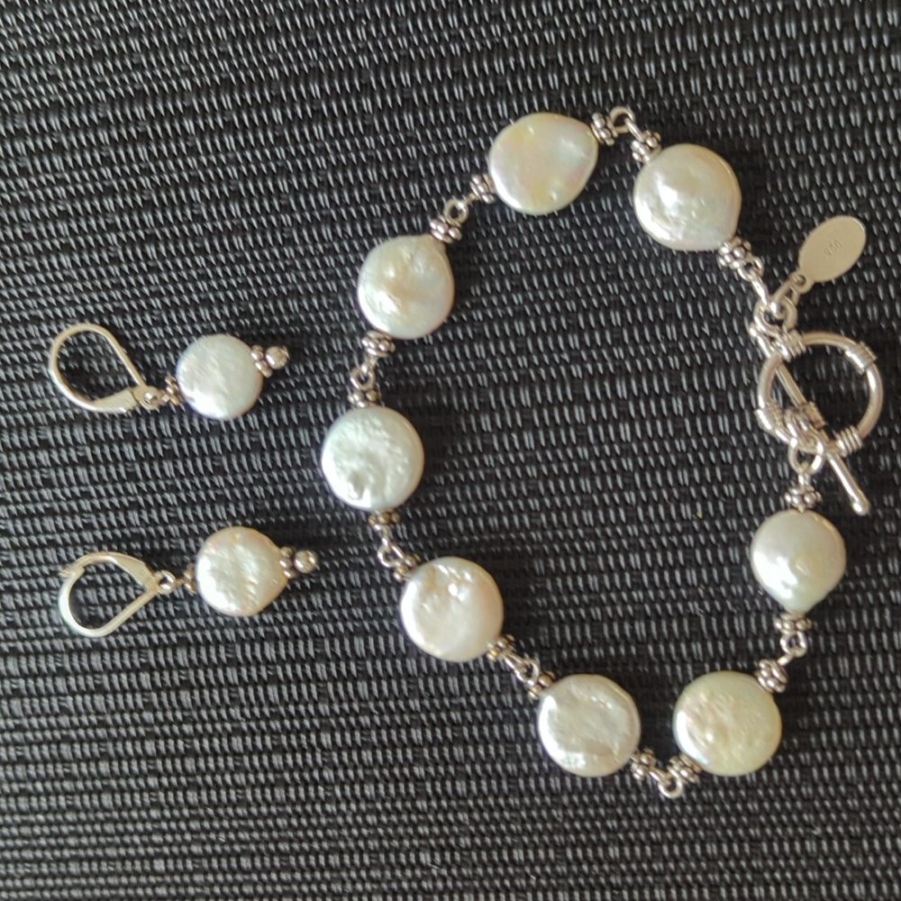 Donna Dressler Sterling Silver and Mother of Pearl Earrings and Bracelet Set